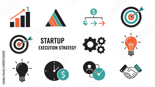 Startup Execution Strategy Business Icons Collection.