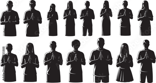 Silhouettes of people standing in various poses and outfits