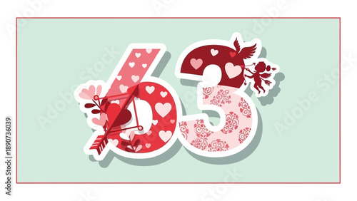 Valentine's Day Number 63 Design with Cupid and Hearts