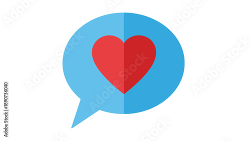 Red Heart in Blue Speech Bubble Icon - Love Message Concept