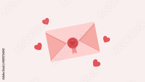 Pink Envelope with Heart Seal and Floating Hearts - Valentine's Day Love Letter Concept