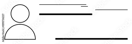 Simplified user profile with circular avatar, horizontal text lines, and segmented layout. Ideal for resumes, personal branding, business cards, digital portfolios, user interface, presentation web