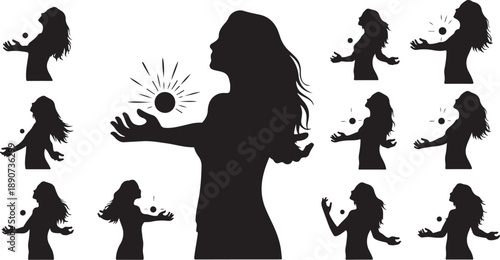 Silhouette of woman releasing heart into the air freely