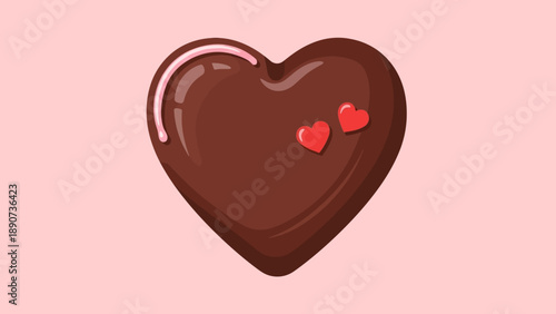 Delicious Chocolate Heart Candy with Red Hearts on Pink Background