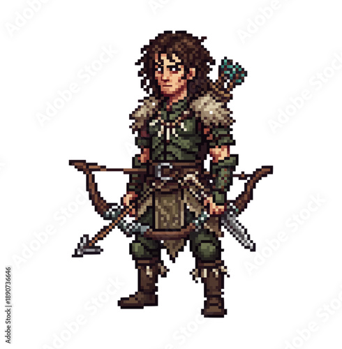 pixel art barbarian hunter asset for ranged enemies, survival games, fantasy rpgs, and wilderness battles