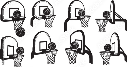 Basketball Hoops with Balls in Various Positions and Angles