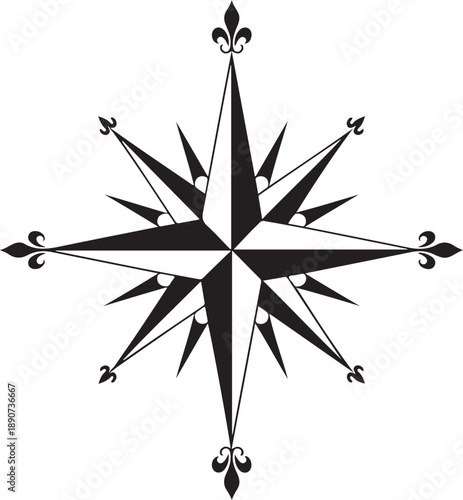 Compass Silhouette – Compass Rose Vector Black on White