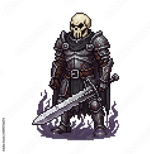 pixel art skull barbarian enemy asset for dark fantasy games, boss fights, and brutal combat