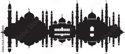 Silhouette of a mosque with domes and minarets skyline