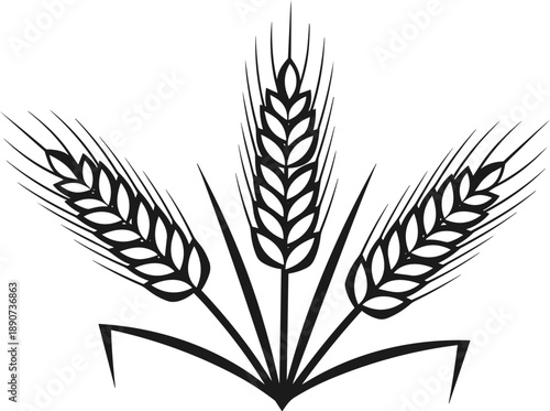 Minimalist Black and White Wheat Stalks Illustration for Organic Farming Logo Harvest Season Symbol Agriculture Industry and Healthy Grain Products