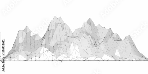Wireframe depiction of a jagged mountain range against a plain background