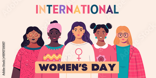 Celebrating international women s day with diverse group of illustrated female figures