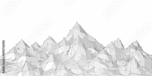 Abstract polygonal mountain range rendering in a minimalist white aesthetic