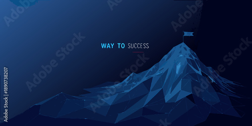 A polygonal mountain peak with a flag symbolizing the way to success