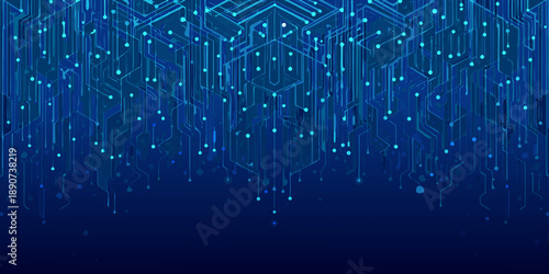 Abstract digital background with glowing blue circuit board pattern and futuristic design