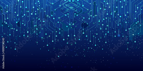 Abstract digital circuit board background with glowing blue lines and connections