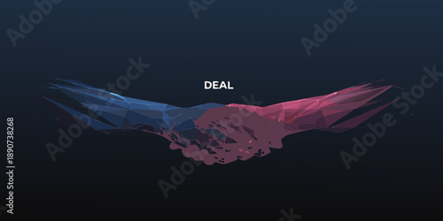 Abstract polygonal handshake illustration with the word deal in the center