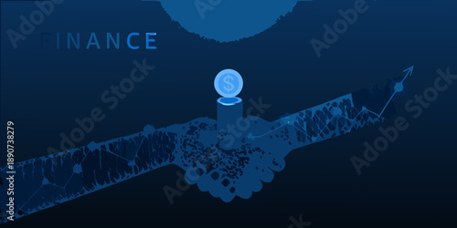 Financial growth visualized with a rising graph currency symbol and blue tones