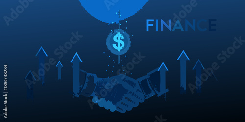 Financial growth and partnership symbolized by a handshake and upward trends