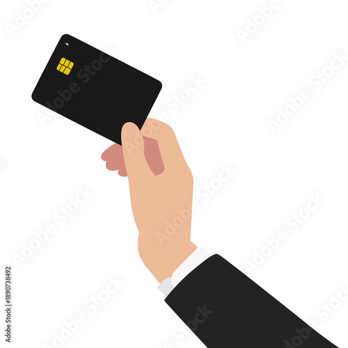 Vector Illustration of Hand Holding Black Credit Card with Transparent Background