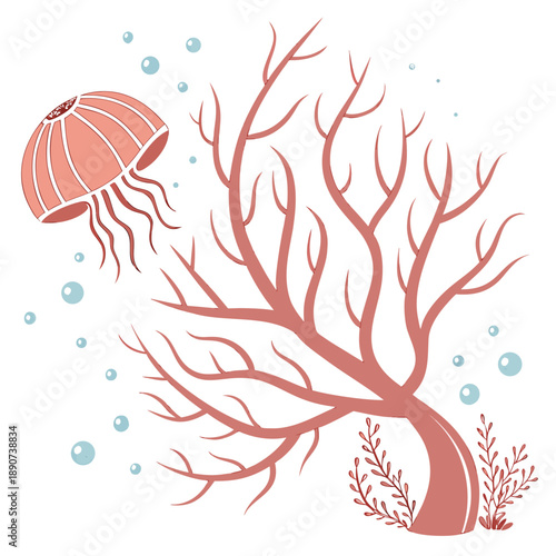 Outward burst explosion of 3D coral spheres with a puffy vector finish and vibrant energetic modern design style