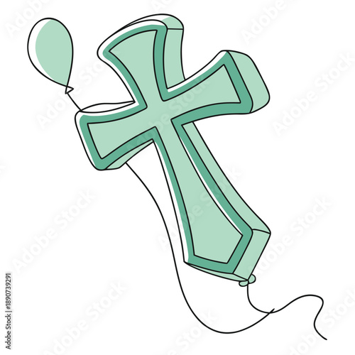 Soft 3D emerald green inflated cross shape with a tactile nature inspired finish and modern geometric vector design