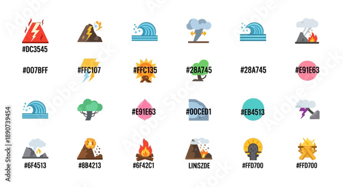 Diverse vector icons representing natural disasters and environmental elements