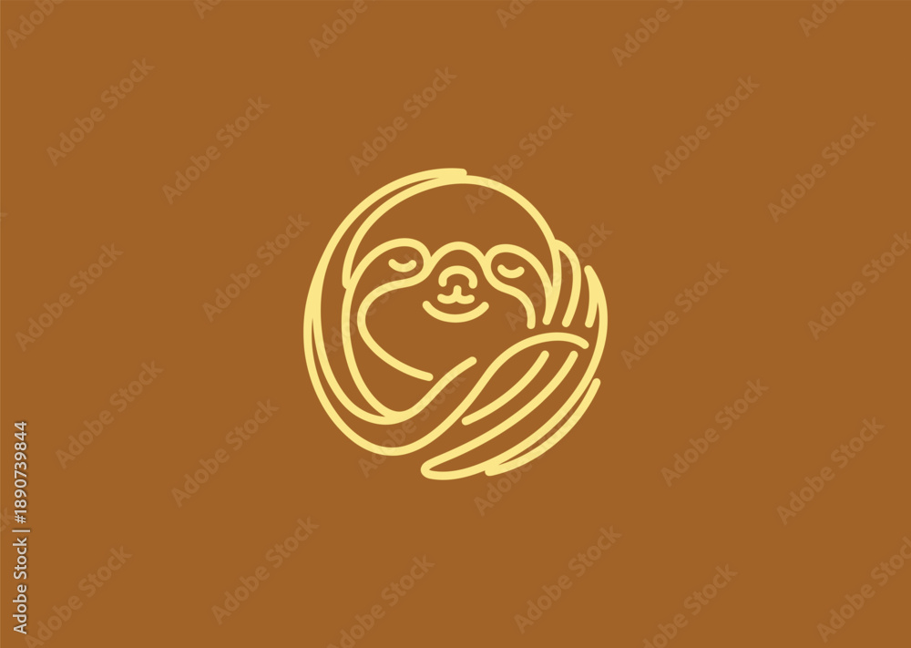 Fototapeta premium Abstract sloth simple line logo for calm lifestyle, relaxation, or modern friendly branding.