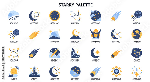 Starry palette color scheme illustration featuring celestial bodies and astronomical elements
