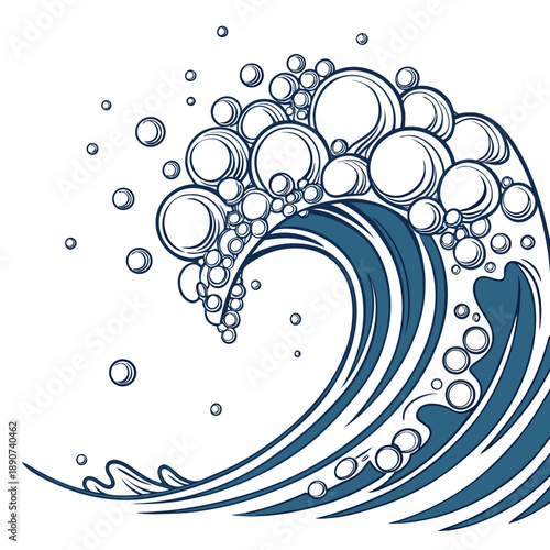 3D ocean blue spheres in a layered wave formation with a soft fluid movement and modern nature inspired vector style