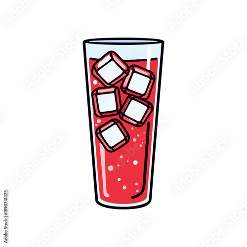 Cold Red Syrup Drink with Ice Cubes for Iftar Vector