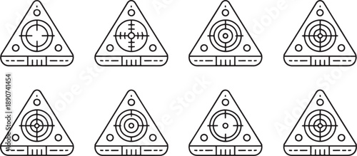 Black and white triangle with targets and circles symbols