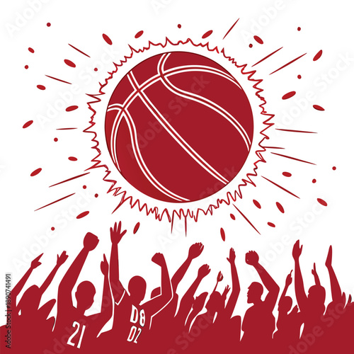 Passionate burst crowd of 3D ruby red spheres with a tactile glossy finish and vibrant energetic vector design style