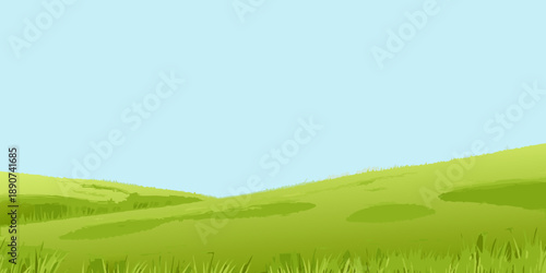 A simple illustration of green hills against a light blue sky
