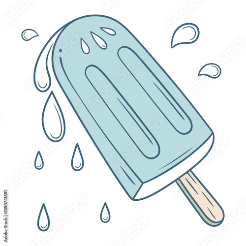 Soft 3D sky blue ice pop melt drip with a cool nature inspired tactile finish and playful vector illustration style