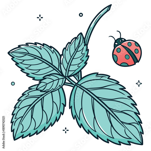 Glossy 3D teal mint leaf gummy shape with a sweet food illustration style and fresh nature inspired vector design