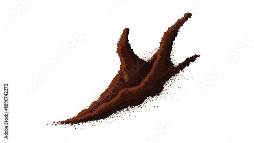 Vibrant brown splash illustration capturing a fluid, textured essence with dispersed granular elements, suitable for energetic visual design