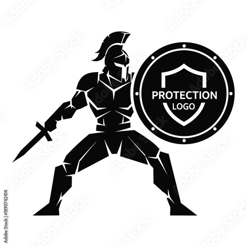 Stunning warrior in armor holding shield and sword for protection