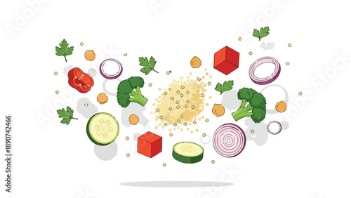 Vibrant assortment of fresh culinary components ideal for healthy meal creation and nutritious cooking endeavors