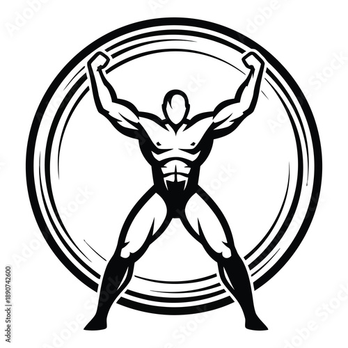 Muscular man flexing arms in powerful stance