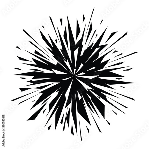 Dynamic black starburst explosion on white background