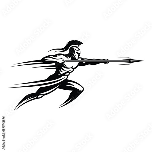 Dynamic warrior throwing spear with motion blur
