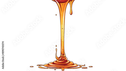 Golden viscous liquid elegantly cascading, forming a delightful sweet pool, an inviting artistic rendition of pure natural deliciousness and sticky