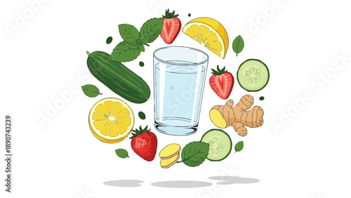 A refreshing composition of vibrant natural ingredients for delicious detox water creation showcasing healthy hydration
