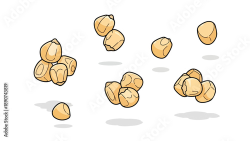 A delightful cartoon illustration of scattered chickpeas, showcasing their wholesome simplicity and versatility in culinary arts