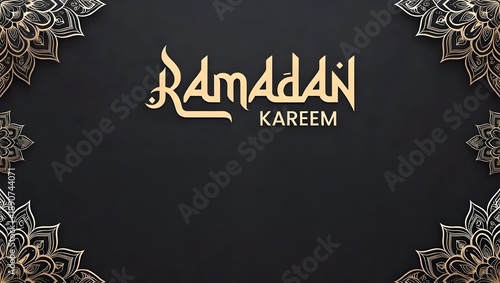 Elegant Ramadan Kareem greetings with golden floral design on dark background.