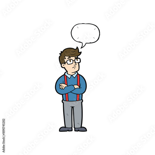 Man standing with thoughtful expression and speech bubble
