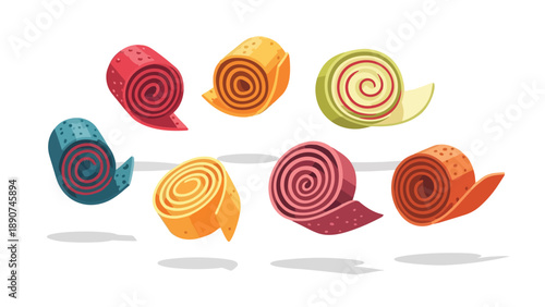 Vibrant fruit rolls delight with playful spirals and rich colors, a sweet and wholesome snack presentation