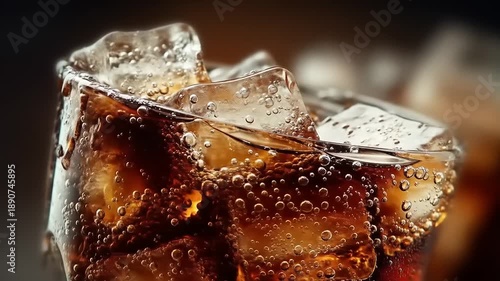 Close up of a refreshing beverage with ice cubes in a glass