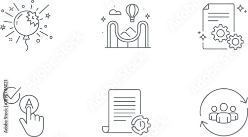 Business process and workflow line icons set featuring innovation documents teamwork approval and management flat vector illustration
